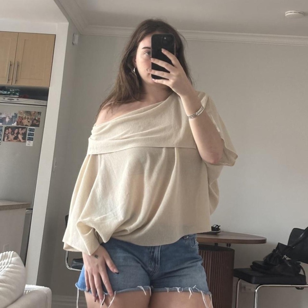 Zara Cream Off-The-Shoulder Knit Top